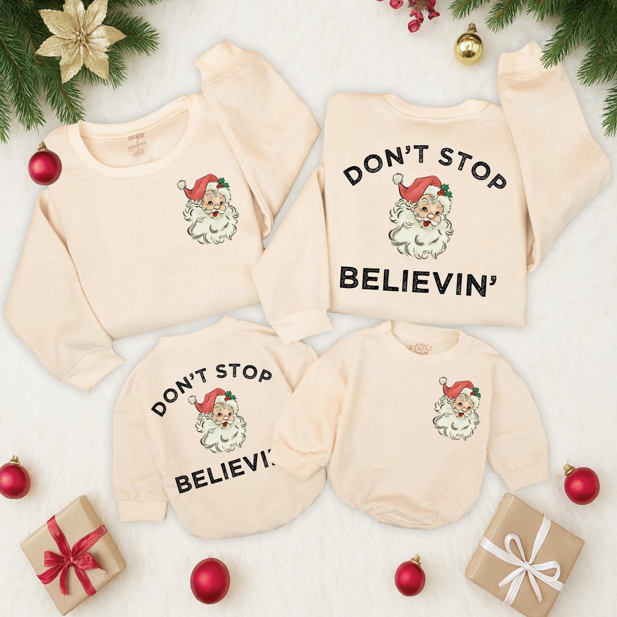 Don't Stop Believing Sweatshirt Christmas Sweatshirt for Women Santa claus 2 Sided sweater baby rom 436