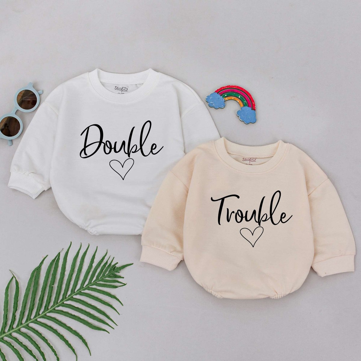 Double Trouble Baby Romper Best Friends Twin Romper Besties Bodysuit BFF Soulmate Baby Clothes Womb