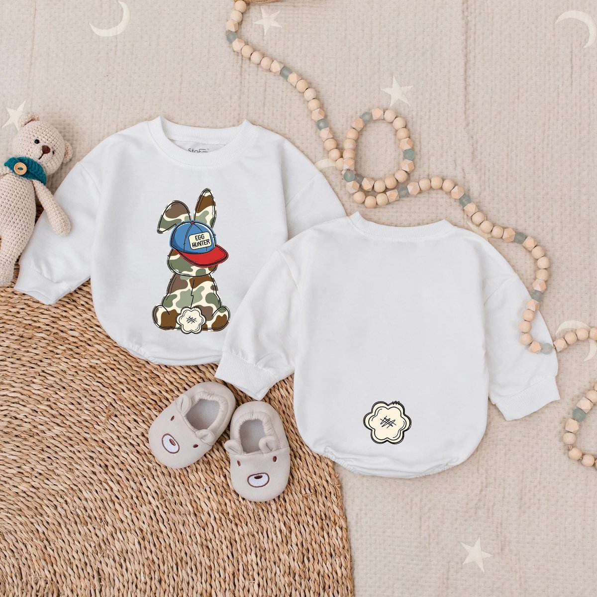 Egg Hunter Bunny Baby Romper Camo Easter Bunny Baby Outfit Boy Bunny With Backwards Hat Shirt Boy Ea