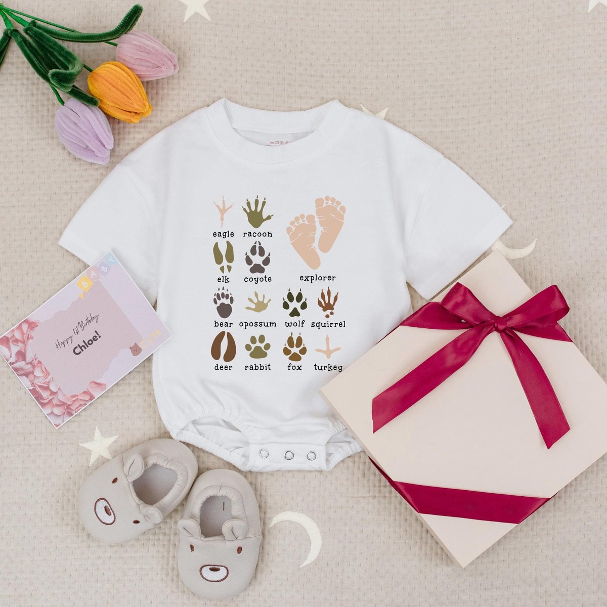 Explorer and Wild Animal Paw Prints Baby Romper Adventure Baby Bodysuit Outdoor Lover Babysuit Campi
