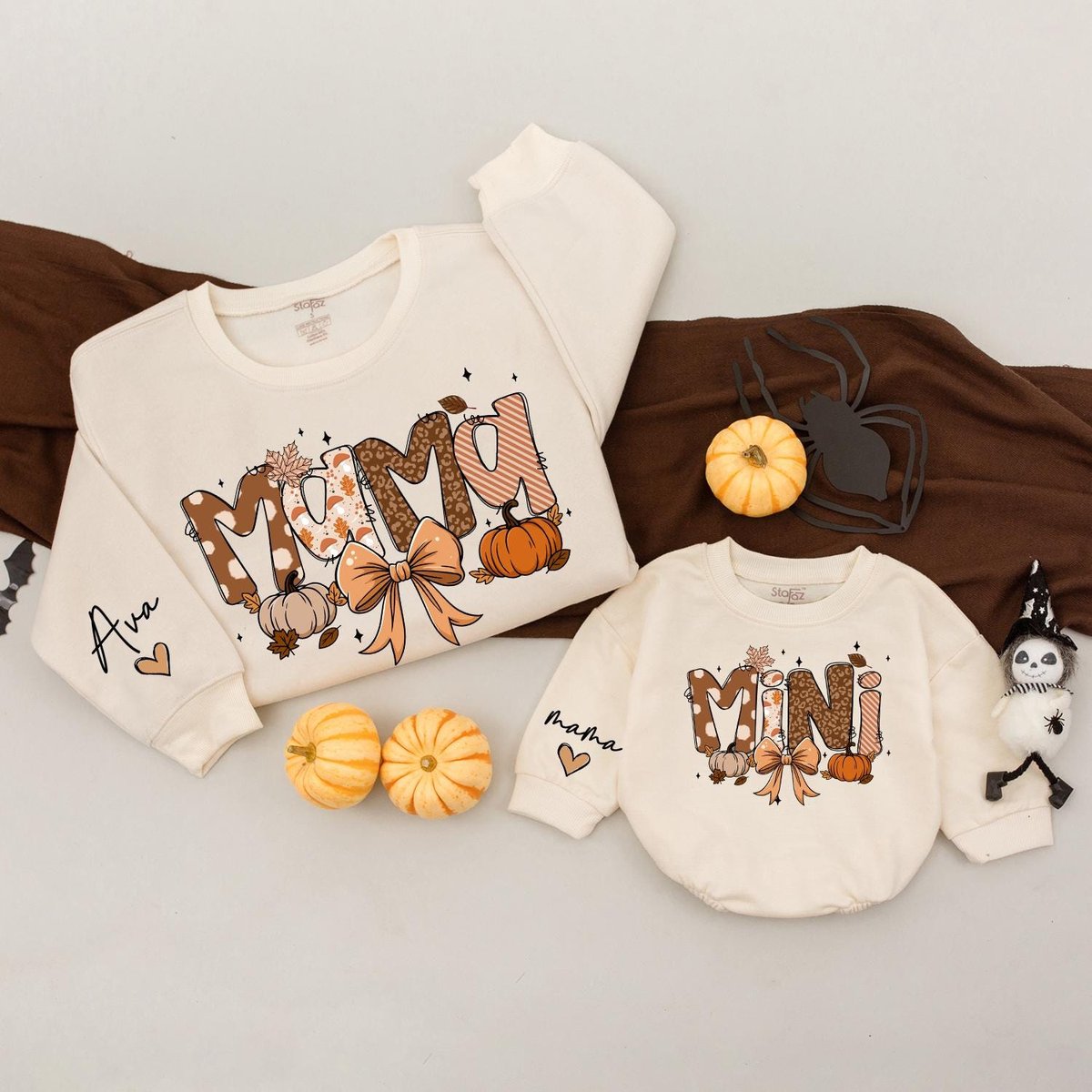 Fall Mama Mini Sweatshirts Autumn Mommy and Me Sweater Mama Pumpkin Bow Fall Family Matching Outfit 435
