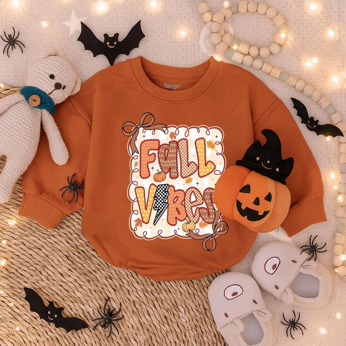 Fall Vibes Sweatshirt Bubble Romper Retro Autumn Oversized ShirtFall Baby OutfitAutumn Leaves Latte