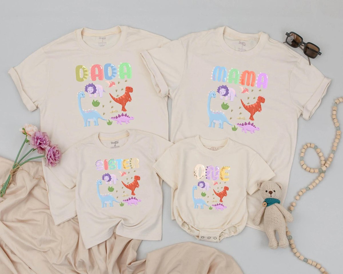 Family Dinosaur Matching Shirts First Birthday Outfit for Baby Mommy and Me Dino Party Outfit Family 430