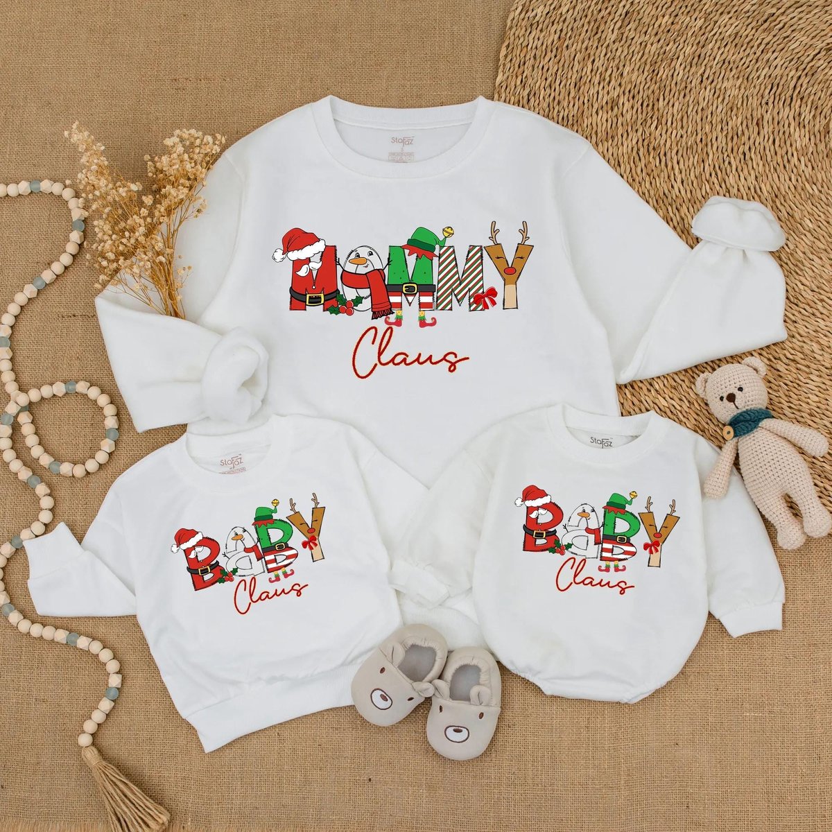 Family Matching Christmas Shirts Claus Crew Holiday Sweatshirt Custom Xmas Baby Shirt Mama Papa Mini