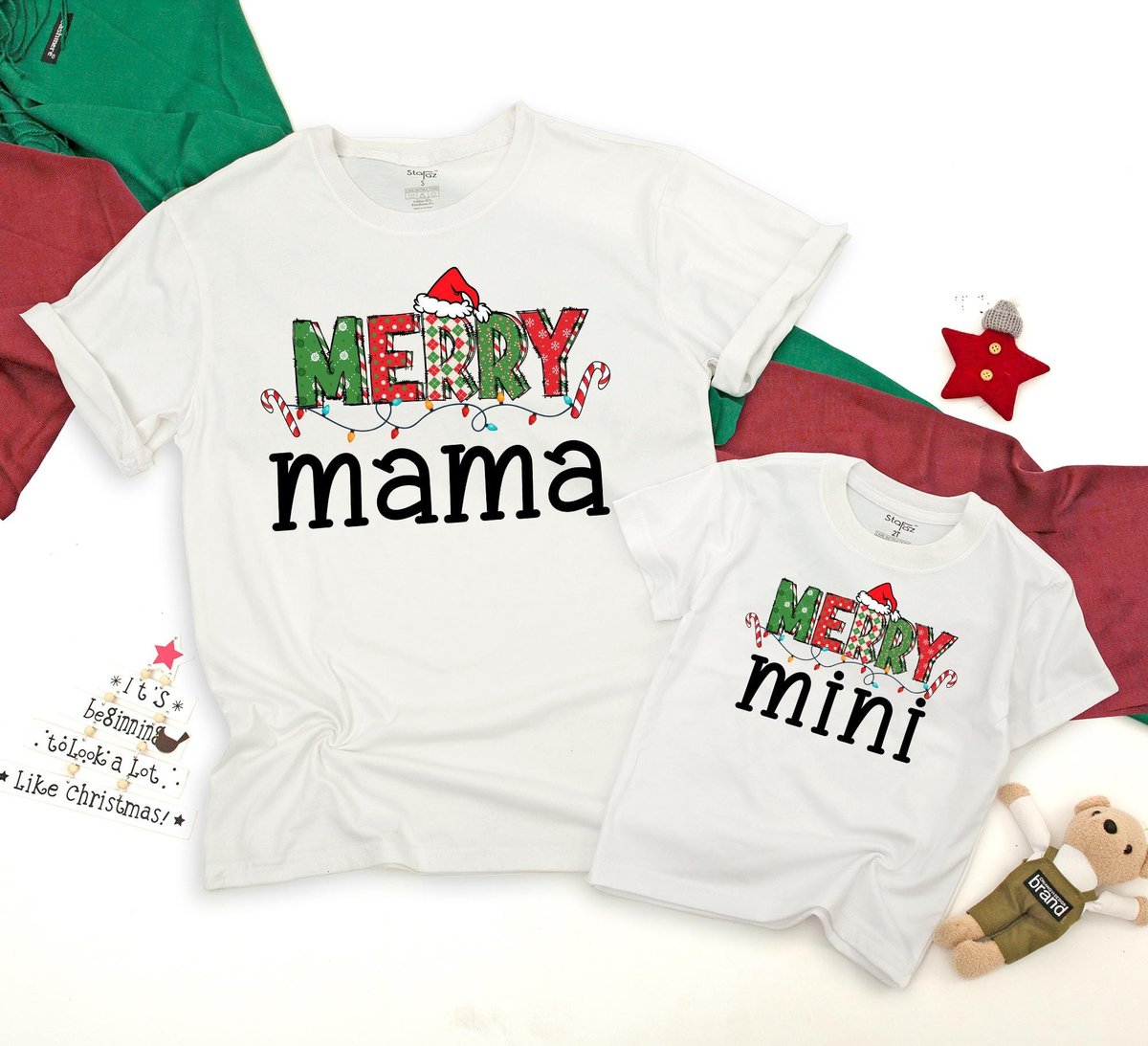 Family Matching T shirt Merry mama And mini Holiday Toddler T shirt Matching Family Outfits cute Mom 183
