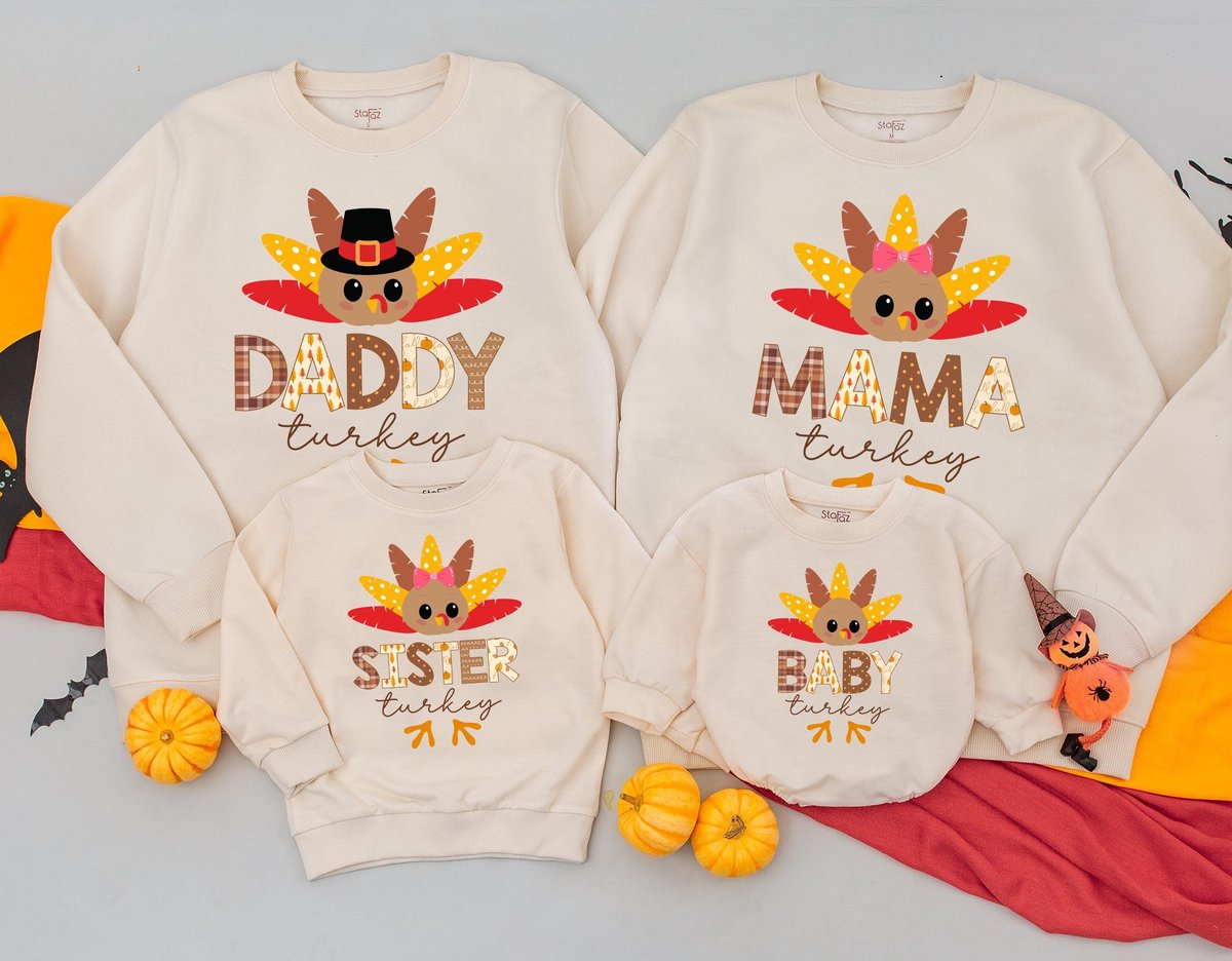 Family Turkey Sweatshirts Fall Matching Sweaters Thanksgiving Family Shirts Custom Turkey Baby Thank 436
