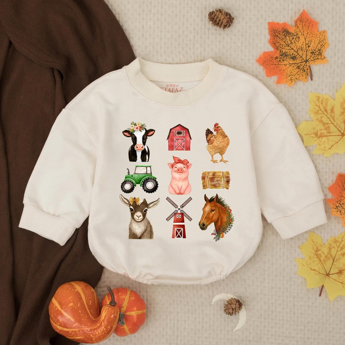 Farm Animals Baby Bubble Romper Sweater Farmer Infant Outfit Toddler Farm Birthday Clothes Country B