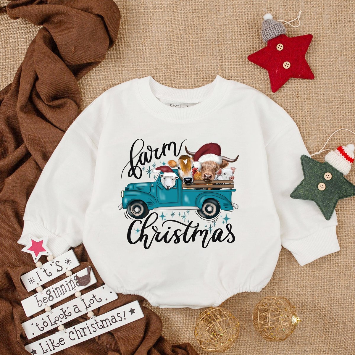 Farm Christmas Baby Romper My First Christmas Christmas Bodysuit Baby Christmas Outfit Christmas Ove