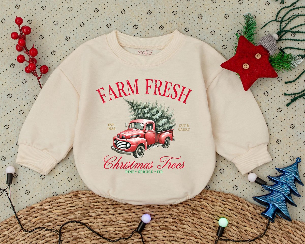 Farm Fresh Christmas Tree Romper Christmas Outfit First Christmas Clothes Toddler Sweatshirt Baby Sh