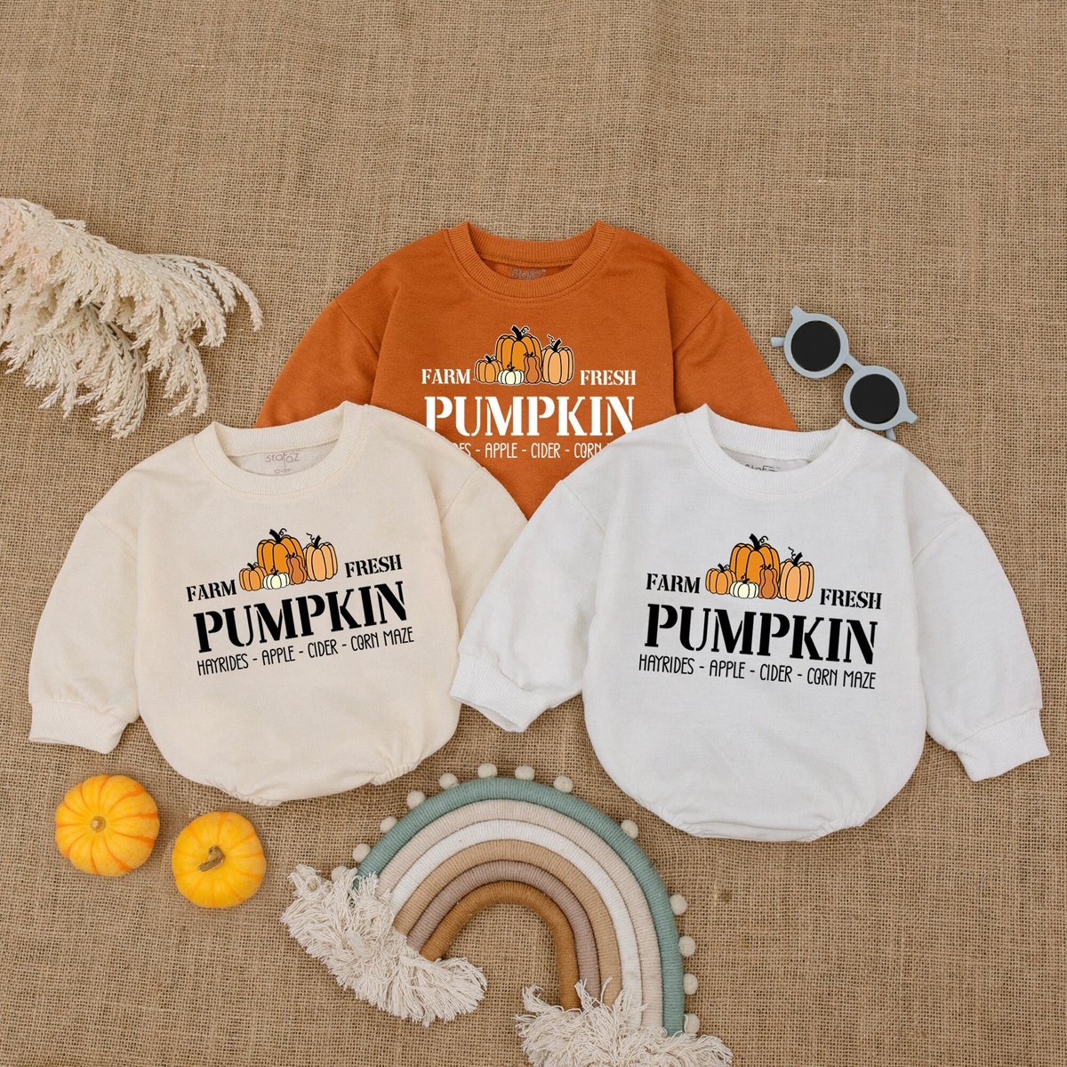 Farm Fresh Pumpkin Halloween Romper Thanksgiving Baby Outfit Groovy Romper Fall Baby Outfit Autumn B 176
