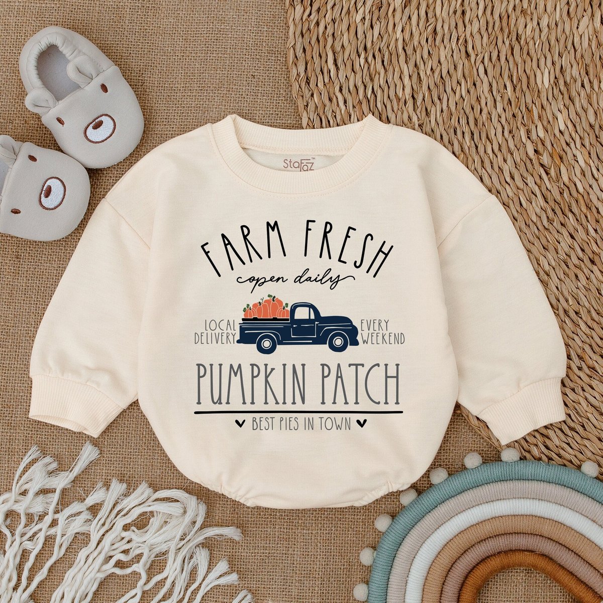 Farm Fresh Pumpkins Baby Romper Thanksgiving Infant Outfit Baby Girl Clothes Fall Baby Shower Gift