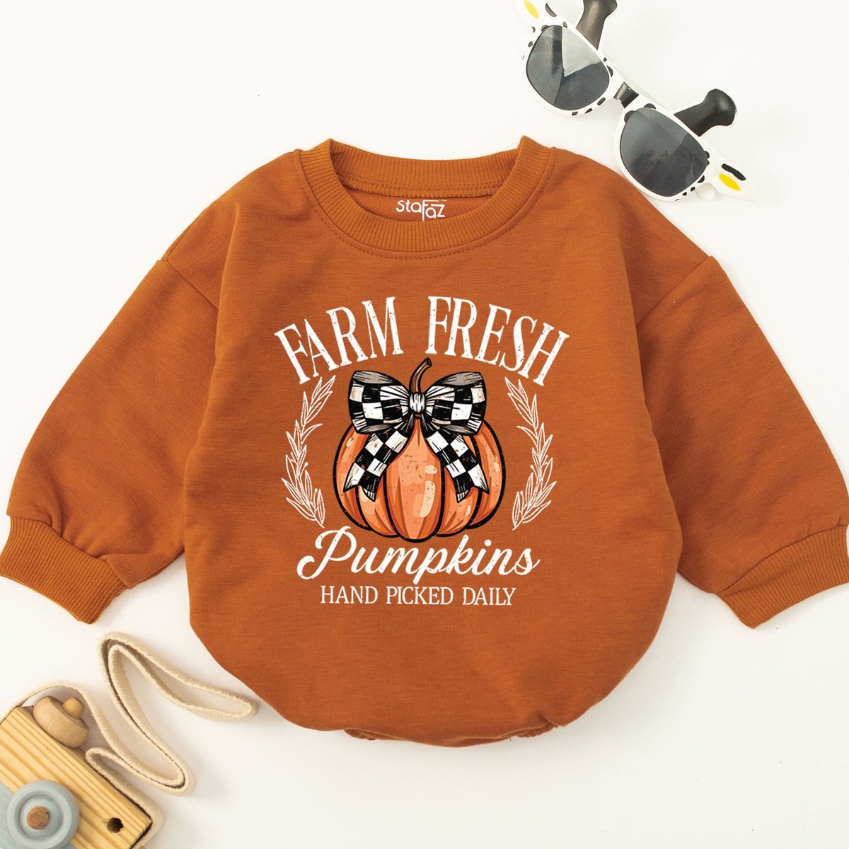 Farm Fresh Pumpkins Hand Picked Daily Retro Baby Romper Retro Fall Autumn Kids Clothes Funny Thanksg 175