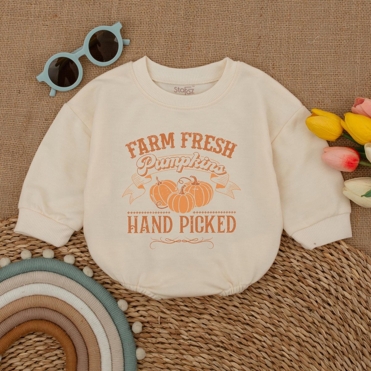 Farm Fresh Pumpkins Hand Picked Baby Romper Retro Pumpkin Bodysuit Baby Thanksgiving Outfit Thanksgi 178