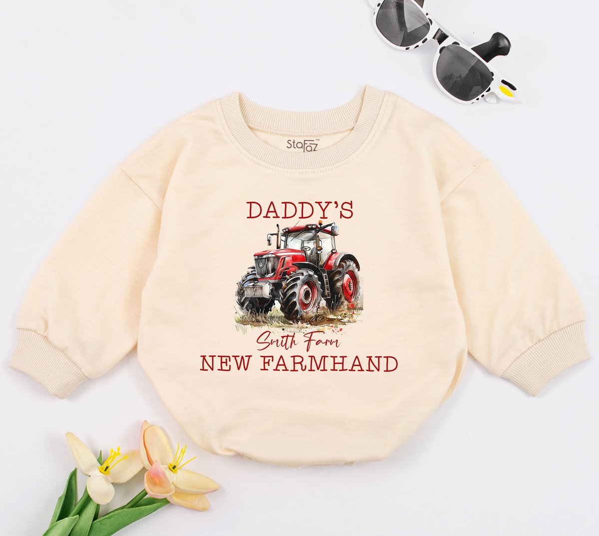 Farmhand Personalized Baby Romper Dad Farm Gift Farm Baby Gift Tractor Baby Clothes Tractor Baby Gif 168
