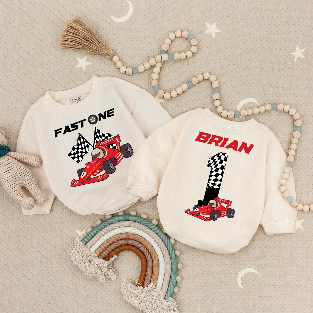 Fast One 1st Birthday Race Car Baby Romper Racecar Birthday Babysuit Race Car Birthday Party Custom