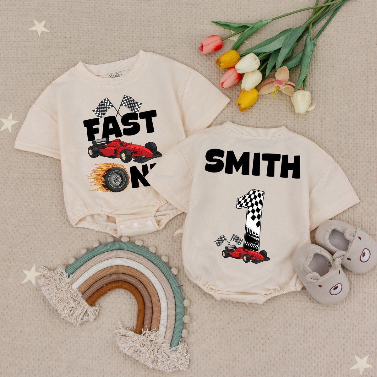Fast One Racecar Birthday Baby Romper First Birthday Baby Bodysuit 1st Birthday Babysuit Racecar Bir
