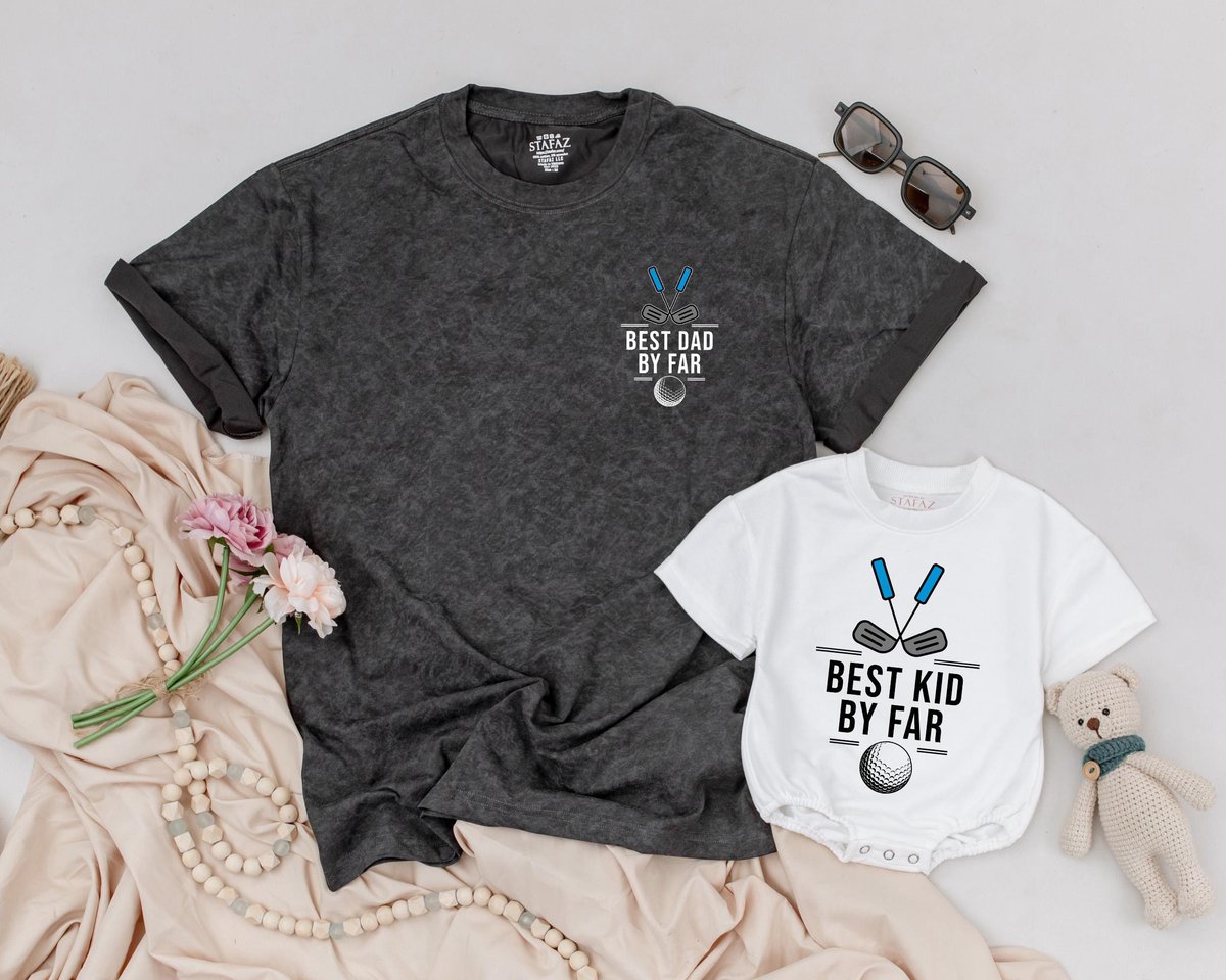 Father's Day Matching Shirts Best Dad By Far Golf Shirt Best Kid By Far Bubble Romper Golf Dad Baby 429
