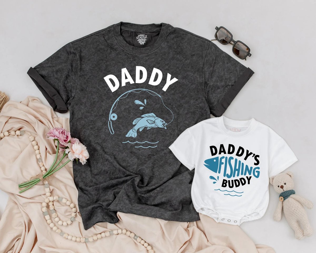 Father's Day Matching Shirts Daddy Fishing Shirt Daddy's Fishing Buddy Baby Romper Dad and Baby Ma 429