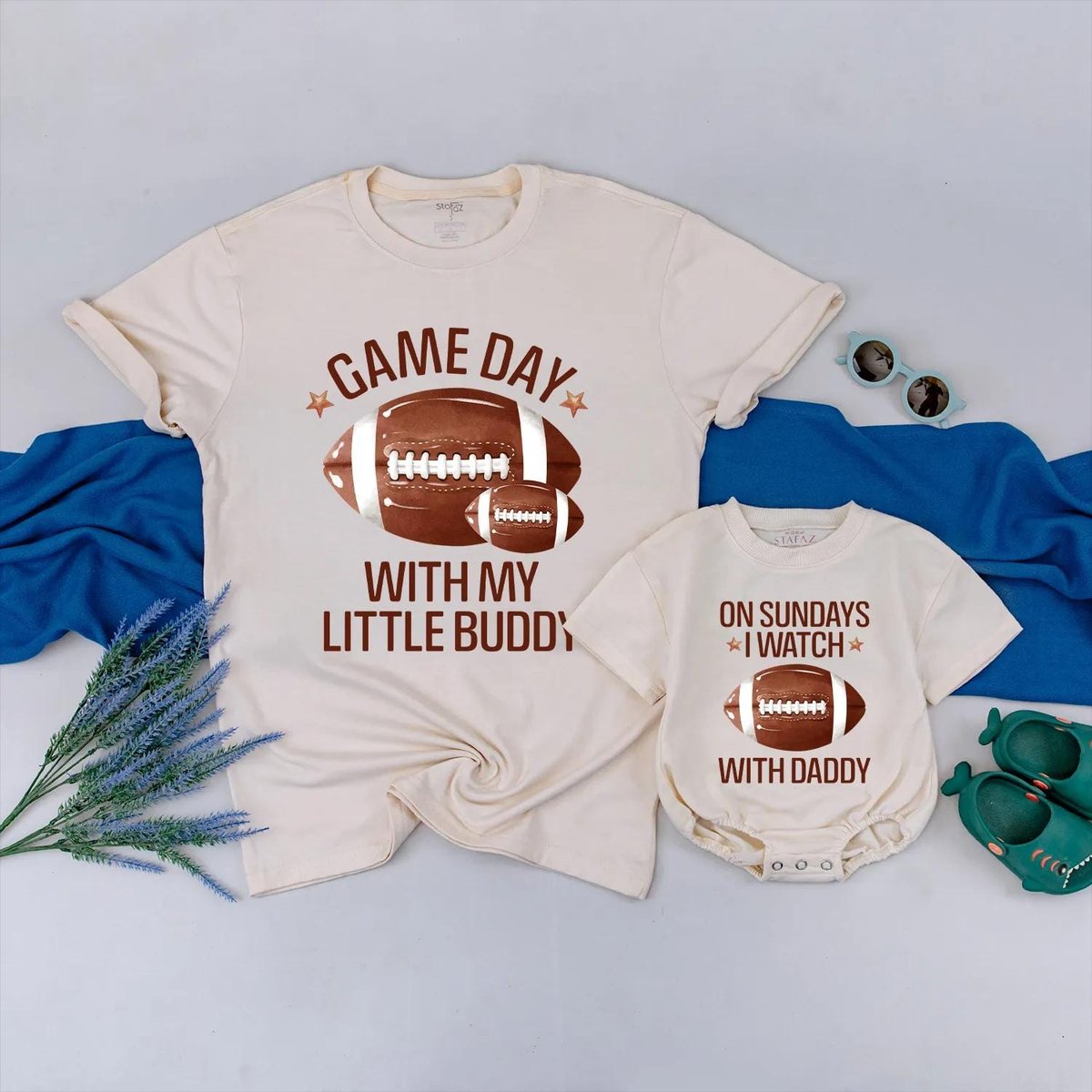 Fathers Day Matching Outfits Daddy and Baby Game Day Shirts for Sunday Football Perfect Gift for New 188