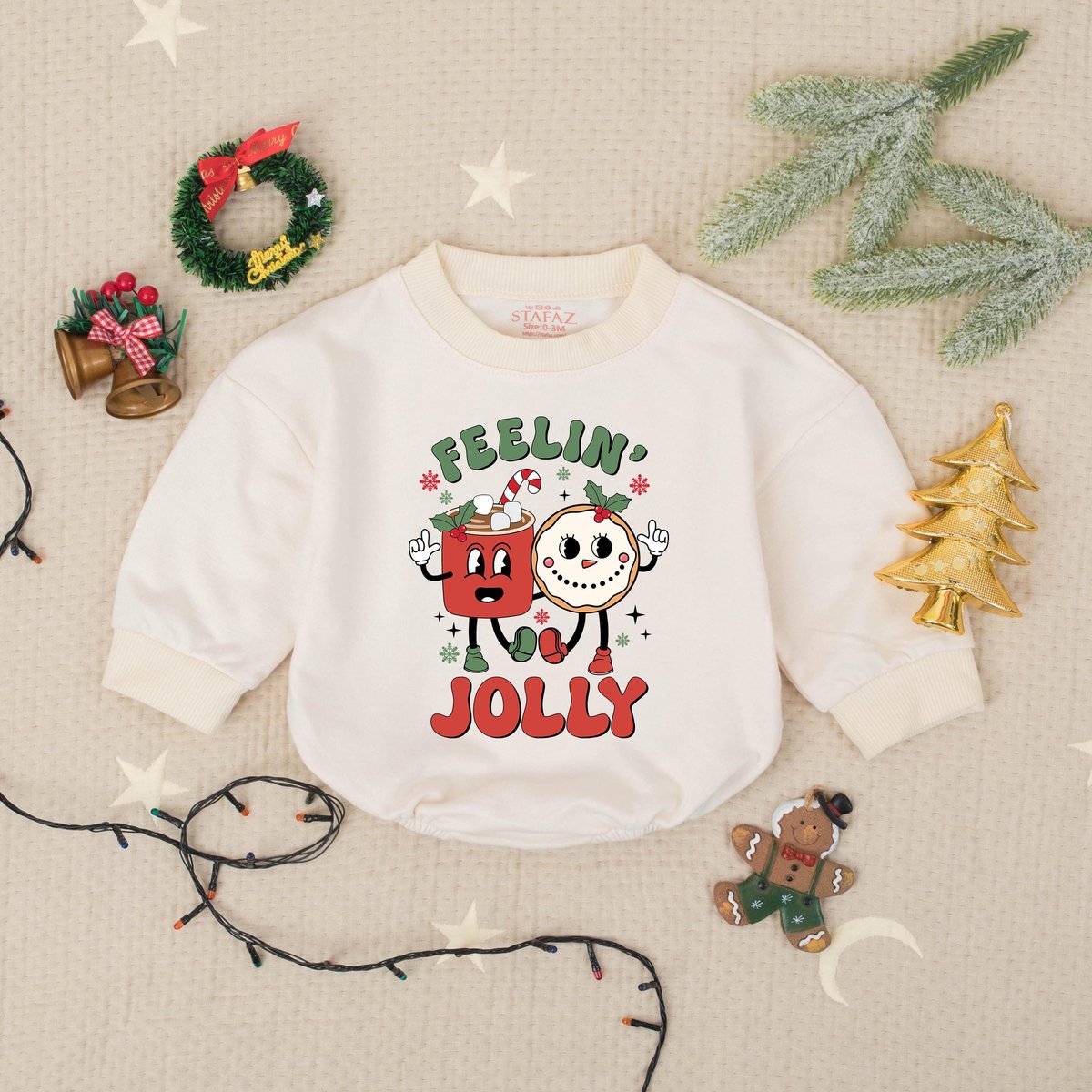 Feelin Jolly Christmas Funny Cute Bubble Romper Cute Funny Xmas Bodysuit Holiday Baby Outfit Infant