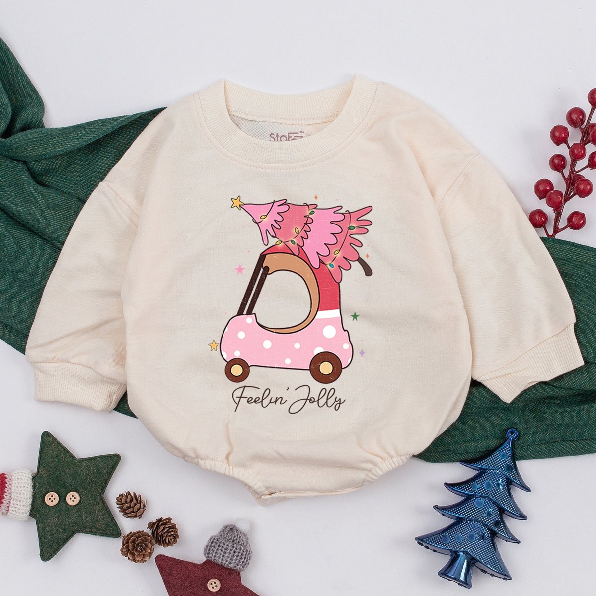Feelin' Jolly Baby Romper Pink Christmas Baby Outfit First Christmas Baby Clothes Baby Shower Gift 158