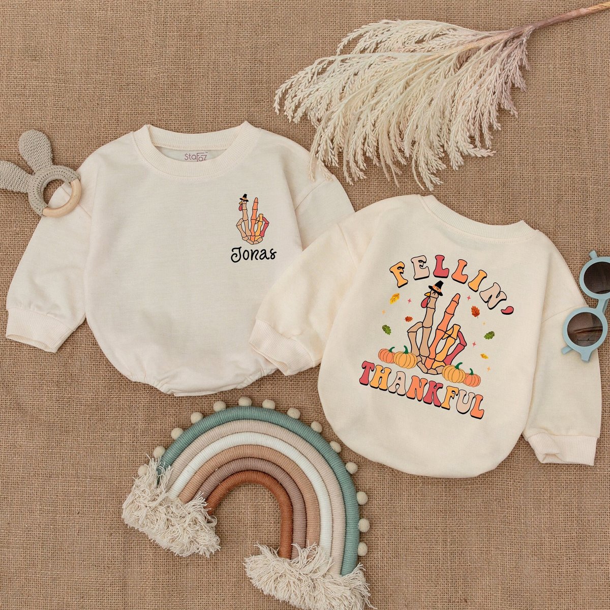 Feelin' Thankful Turkey Baby Outfit Skull Hand Turkey Bubble RomperBaby Thanksgiving Clothes First 175