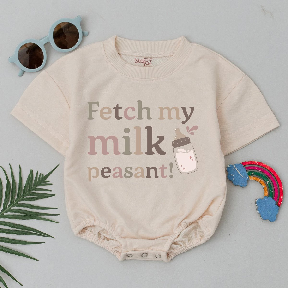 Fetch My Milk Peasant Romper Cute Milk Baby Bodysuit Newborn Outfit Baby Shower Gift Infant Summer C