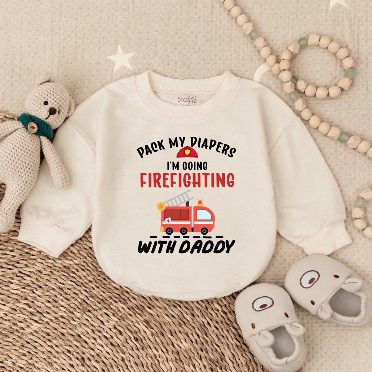 Firefighter Baby Bubble Romper Fire Department RomperPack My Diapers I'm Going Firefighting With Da