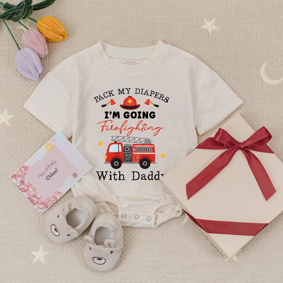 Firefighter Pack My Diapers I'm Going Firefighting With Daddy Baby Romper Funny Fireman Baby Bodysu