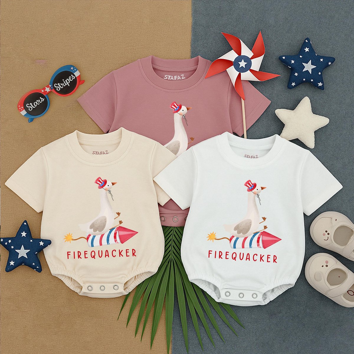 Firequacker Baby Romper Funny Fourth Of July T shirt Romper Patriotic Baby Clothes Red White Blue Ba 430