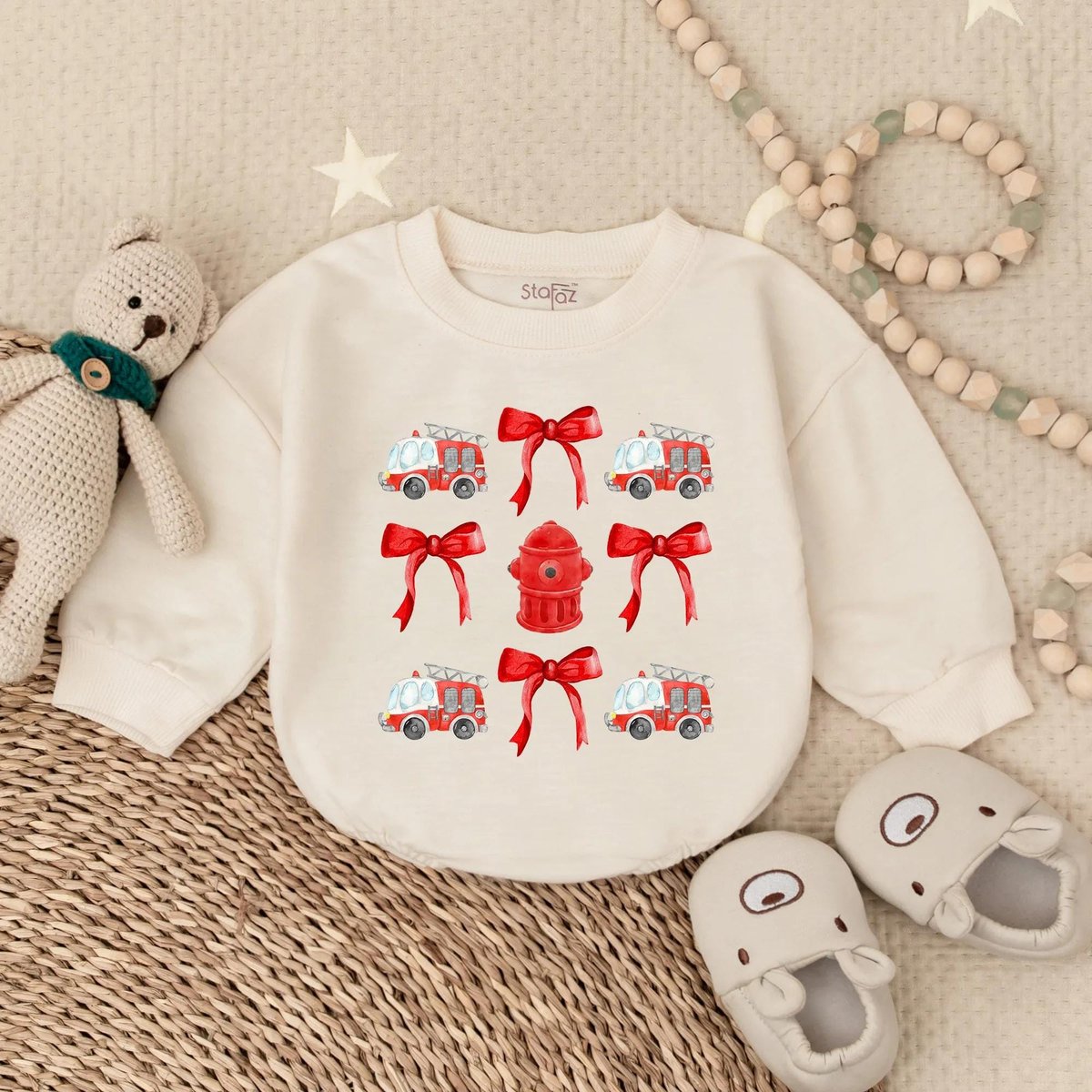 Firetruck Baby Romper Sweatshirt Cute Firefighter Baby Outfit Trendy Baby Boy Girl Bodysuit Hydrant