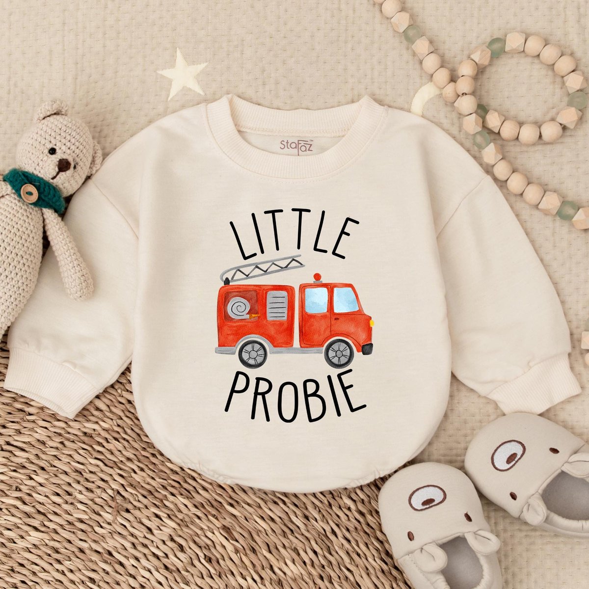 Firetruck T shirt Bubble Romper Little Probie Baby Bodysuit Firefighter Baby Outfit Baby Shower Gift