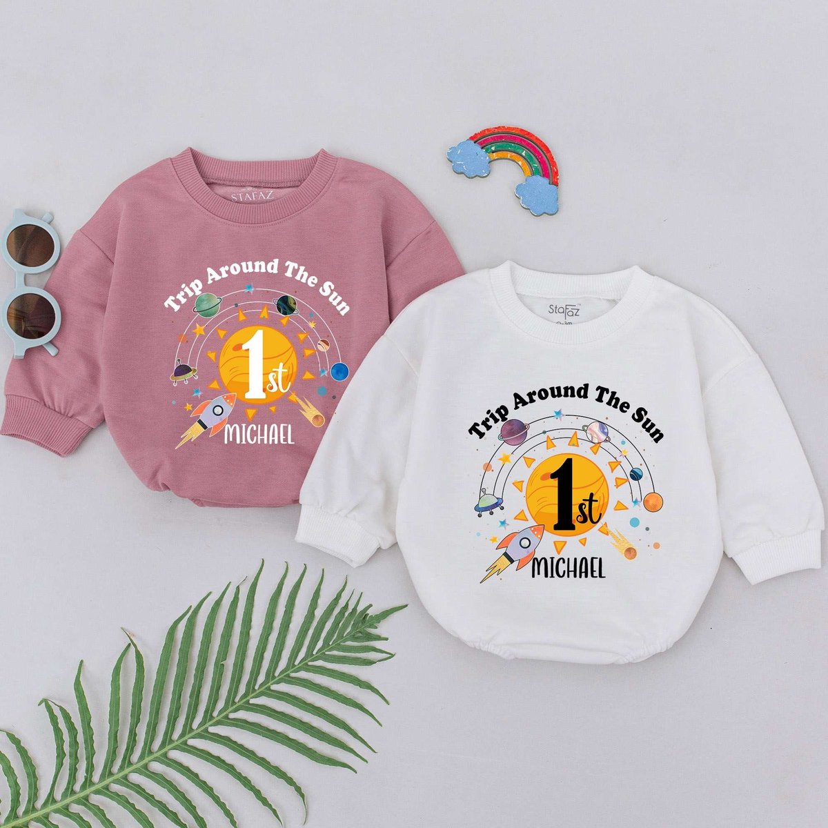 First Birthday Baby Romper Space Birthday Party Natural Newborn Boys Girls One Year Old Outfit First