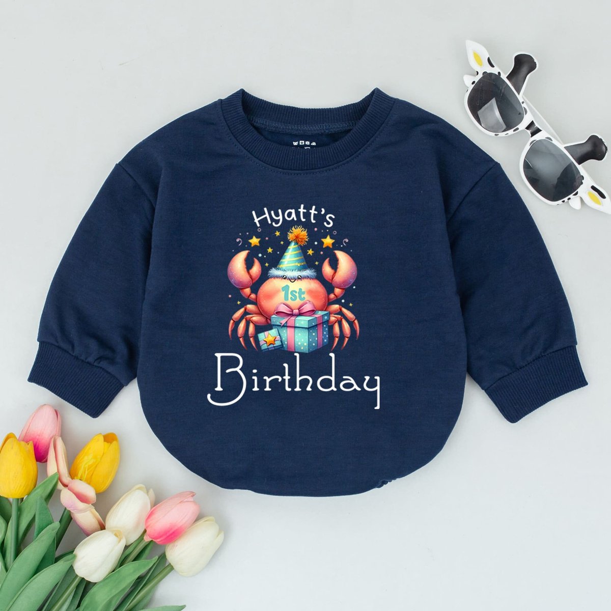 First Birthday Baby Romper Under The Sea Crab Hipster Gender Neutral 1st Birthday Outfit Oneder The 172