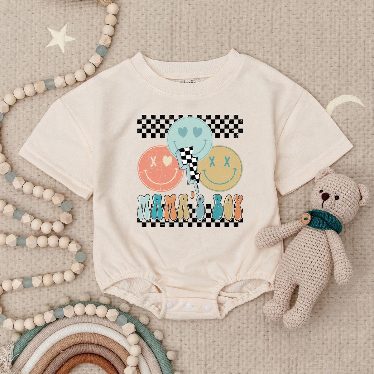 First Birthday Boy Romper Baby Boy 1st Checkered Birthday Outfit First Birthday Baby Romper Bubble R