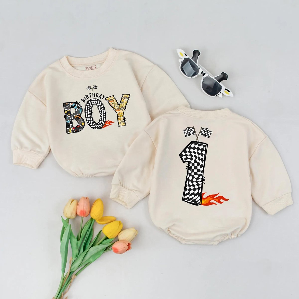 First Birthday Race Car Boy Romper Checkered Flag Toddler Outfit Race Theme Baby Clothes Newborn Rom 431