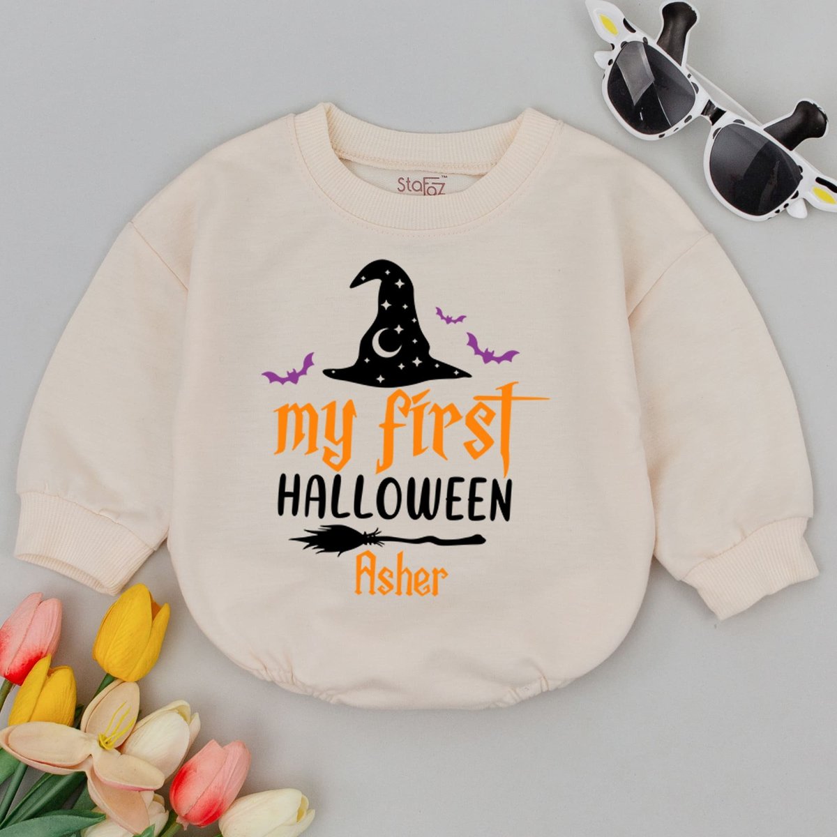 First Halloween Witch Custom Baby Romper Baby Halloween Bodysuit Sweatshirts Halloween Baby Outfit F 175