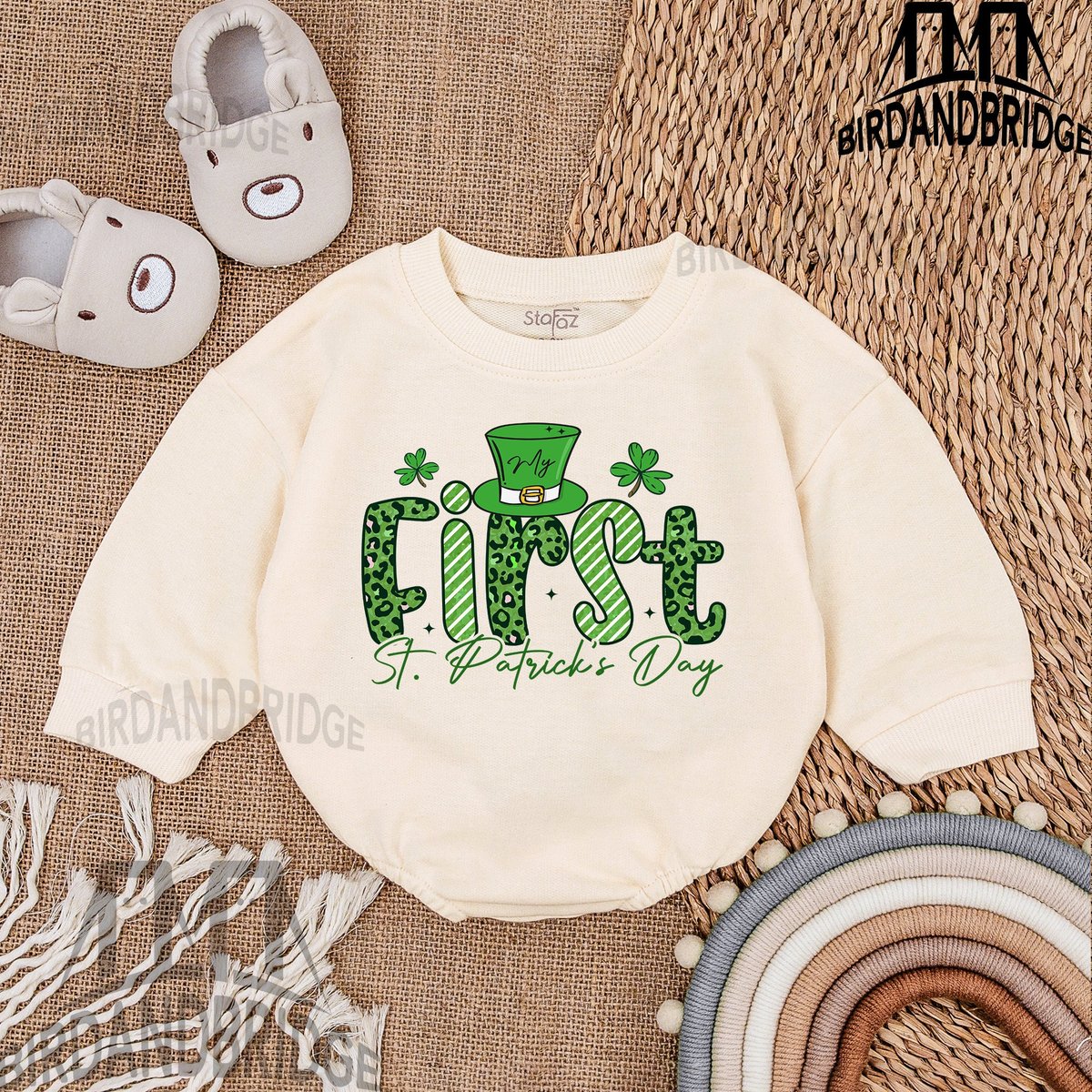 First Patrick Baby Romper  St Patrick's Day Bodysuit  Natural Irish Baby Outfit  Light Mauve
