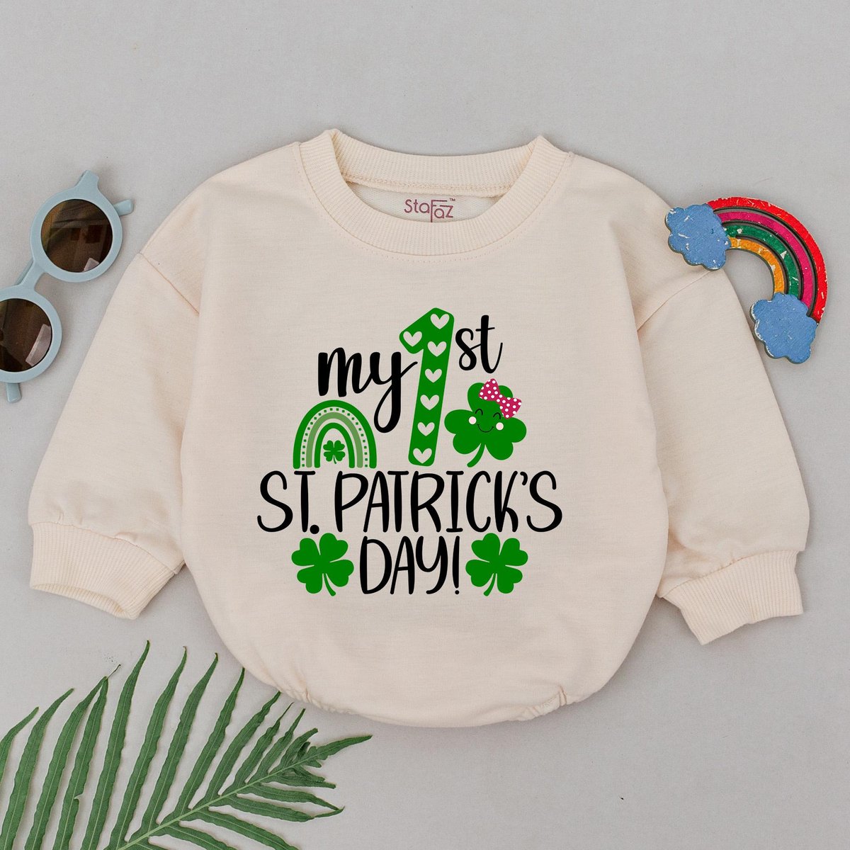 First Patrick's Day Baby Romper First Patrick's Day Shamrock Romper Natural Baby Shower Gift 1st P