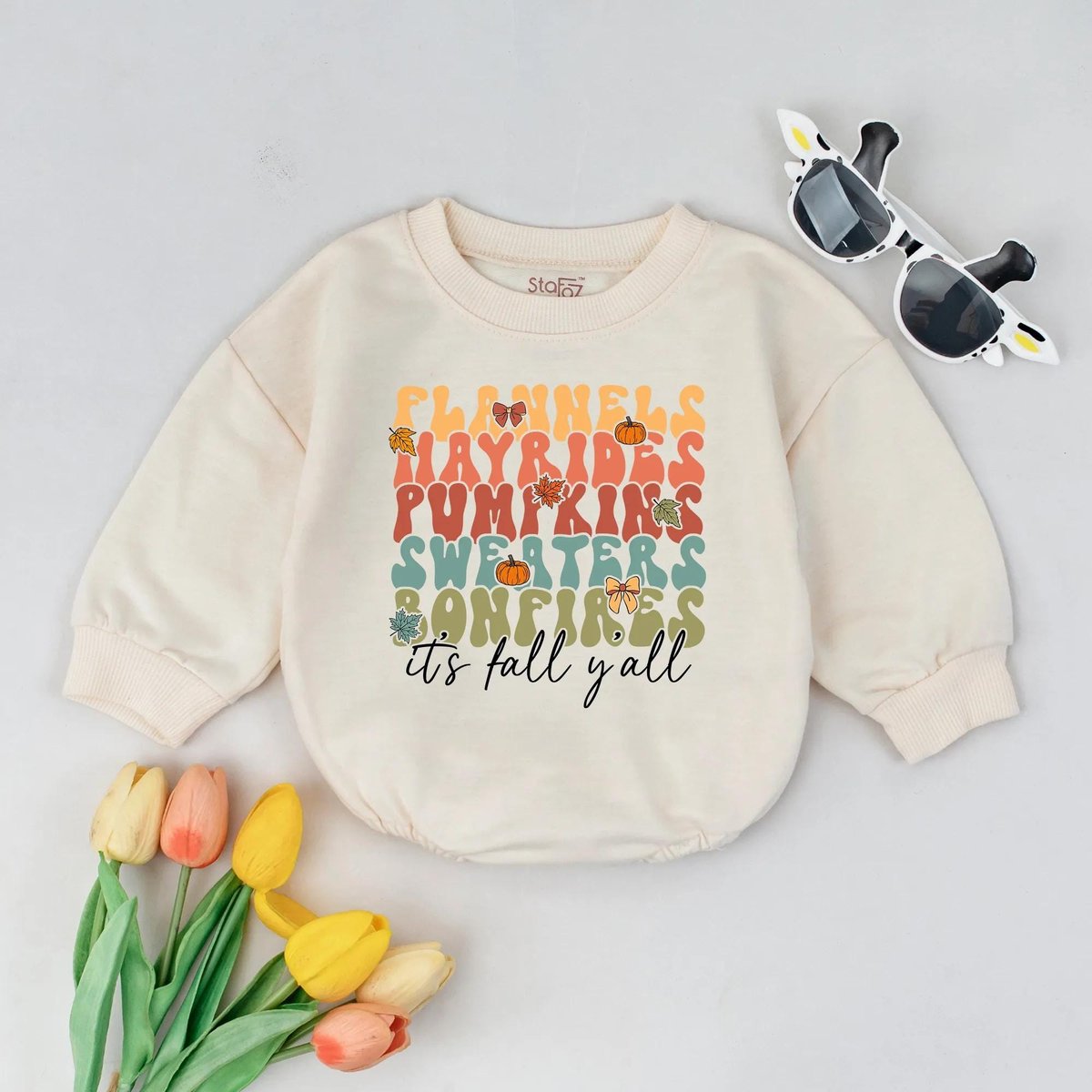 First Thanksgiving Baby Outfit Flannels Hayrides Pumpkins Sweaters Bonfires Romper Retro Autumn Body 435