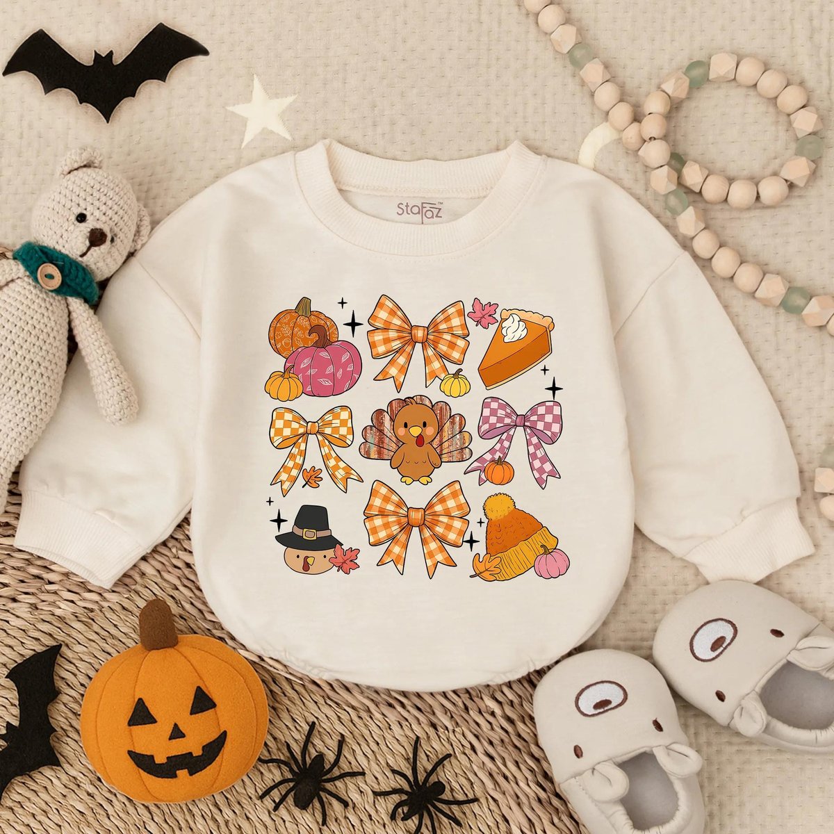 First Thanksgiving Turkey Baby Romper Infant Fall Sweatshirt Cute Baby Girl or Boy Outfit Toddler Au