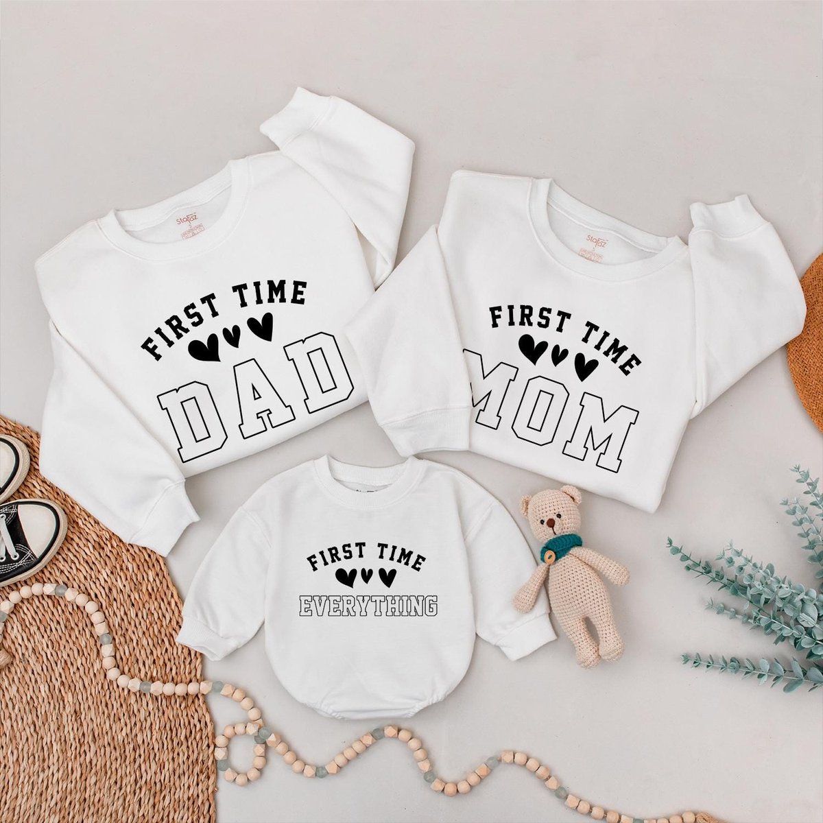 First Time Mom And Dad Sweatshirt First Baby Family Matching Shirts New Parents Tee Mom And Baby Mat 184