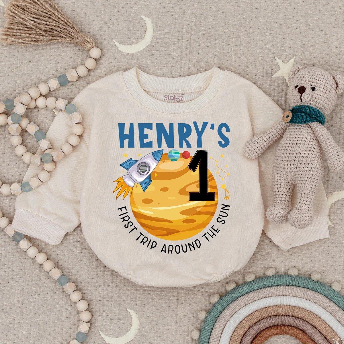 First Trip Around the Sun Baby Bodysuit for Boy Space First Birthday Baby Romper Space Smash Cake Ou