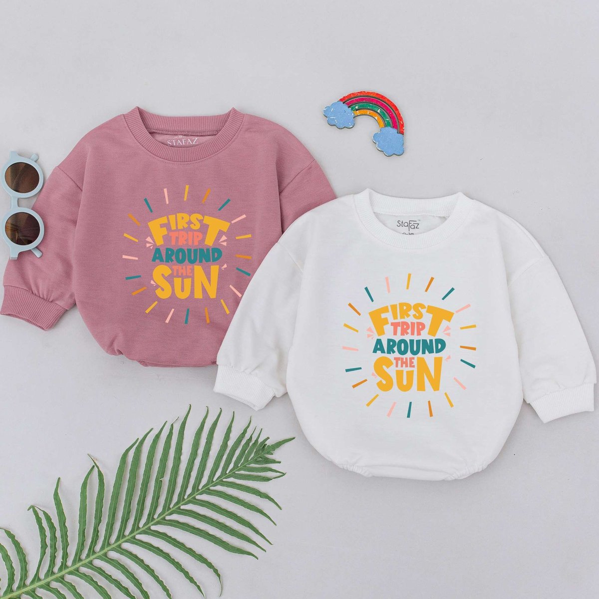 First Trip Around the Sun Romper First Birthday Baby Romper Birthday Theme Party Natural Newborn Boy