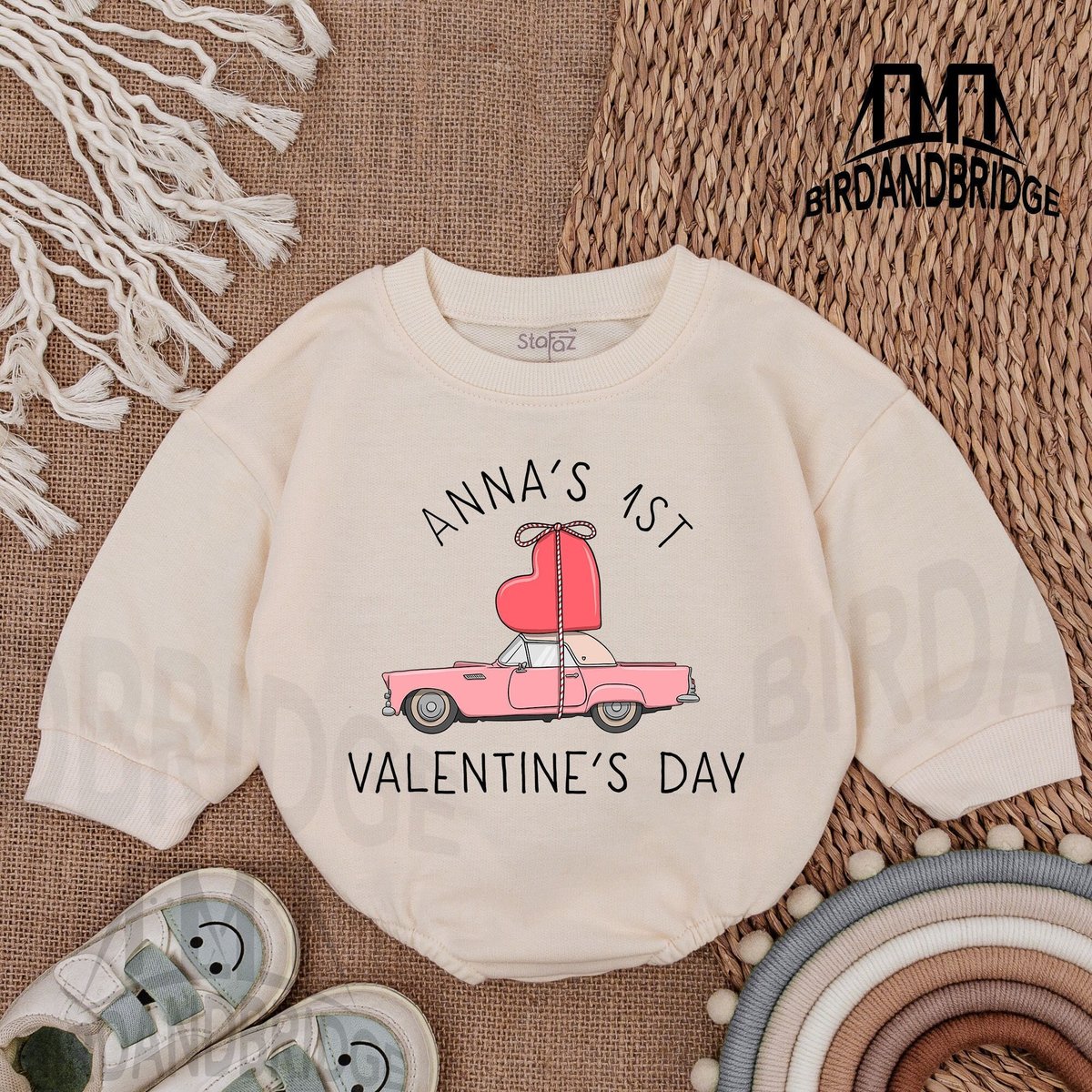 First Valentine's Day Outfit  Sweatshirt Bubble Romper  Baby Boy Clothes  Valentine For Baby B