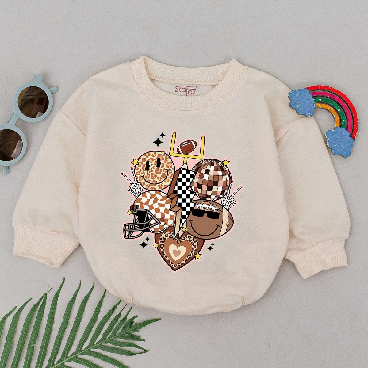 Football Baby Romper Fall Baby Clothes Retro Football Outfits Football Season Bubble Romper Natural