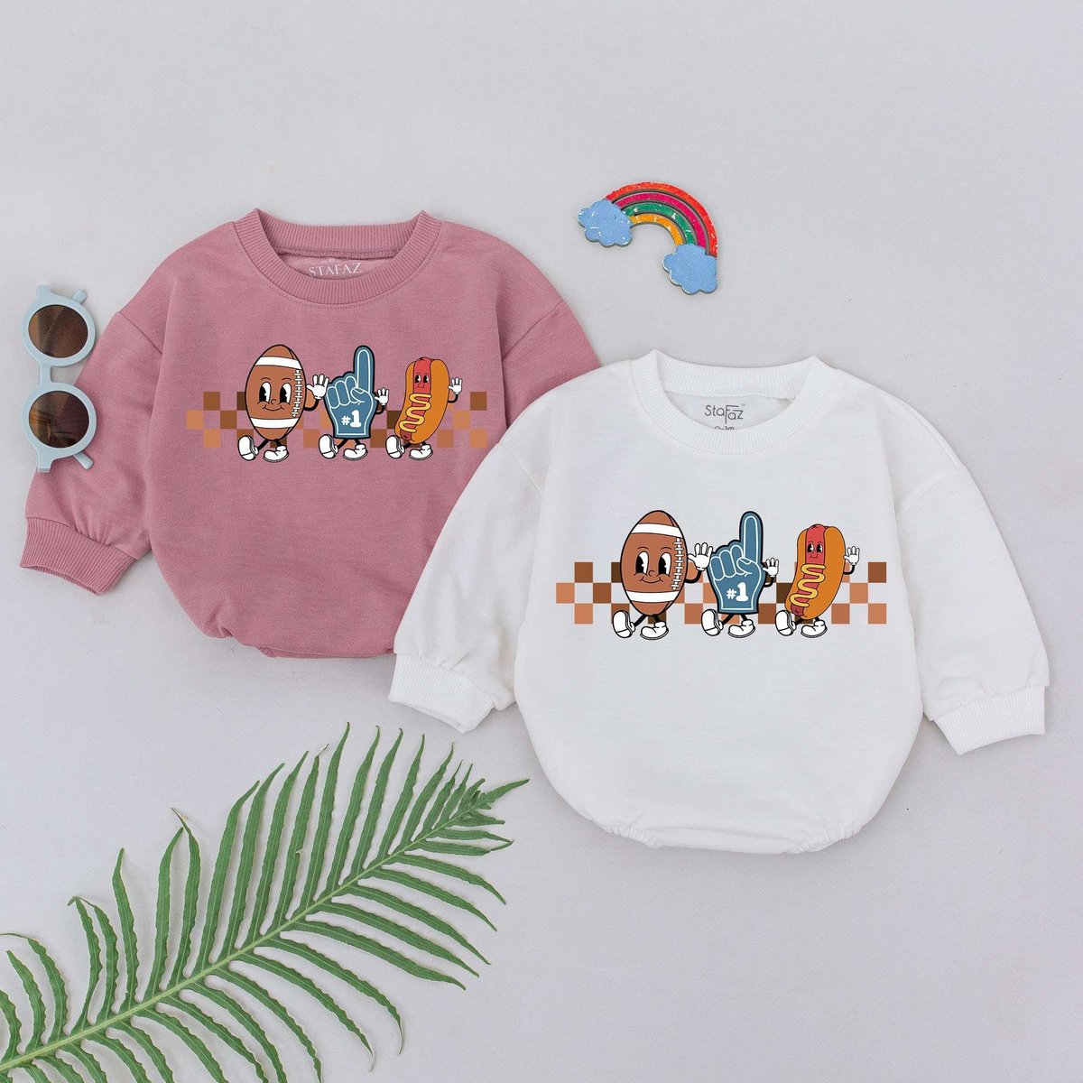 Football Characters Romper Fall Baby Clothes Retro Football Outfits Football Season Bubble Romper Na