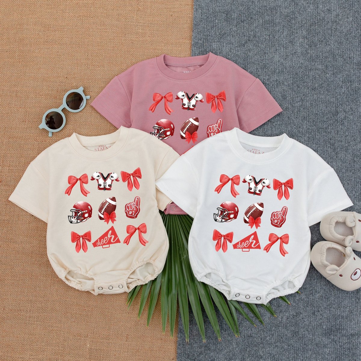 Football Cheer Bow Bubble Romper Football BirthdayFootball Game Baby Gameday Outfit Baby ClothesShor 178