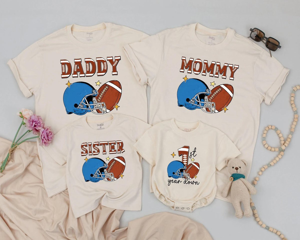 Football Family Matching Shirts Personalized 1 Year Down Birthday Outfit Matching Family Mommy and M 431