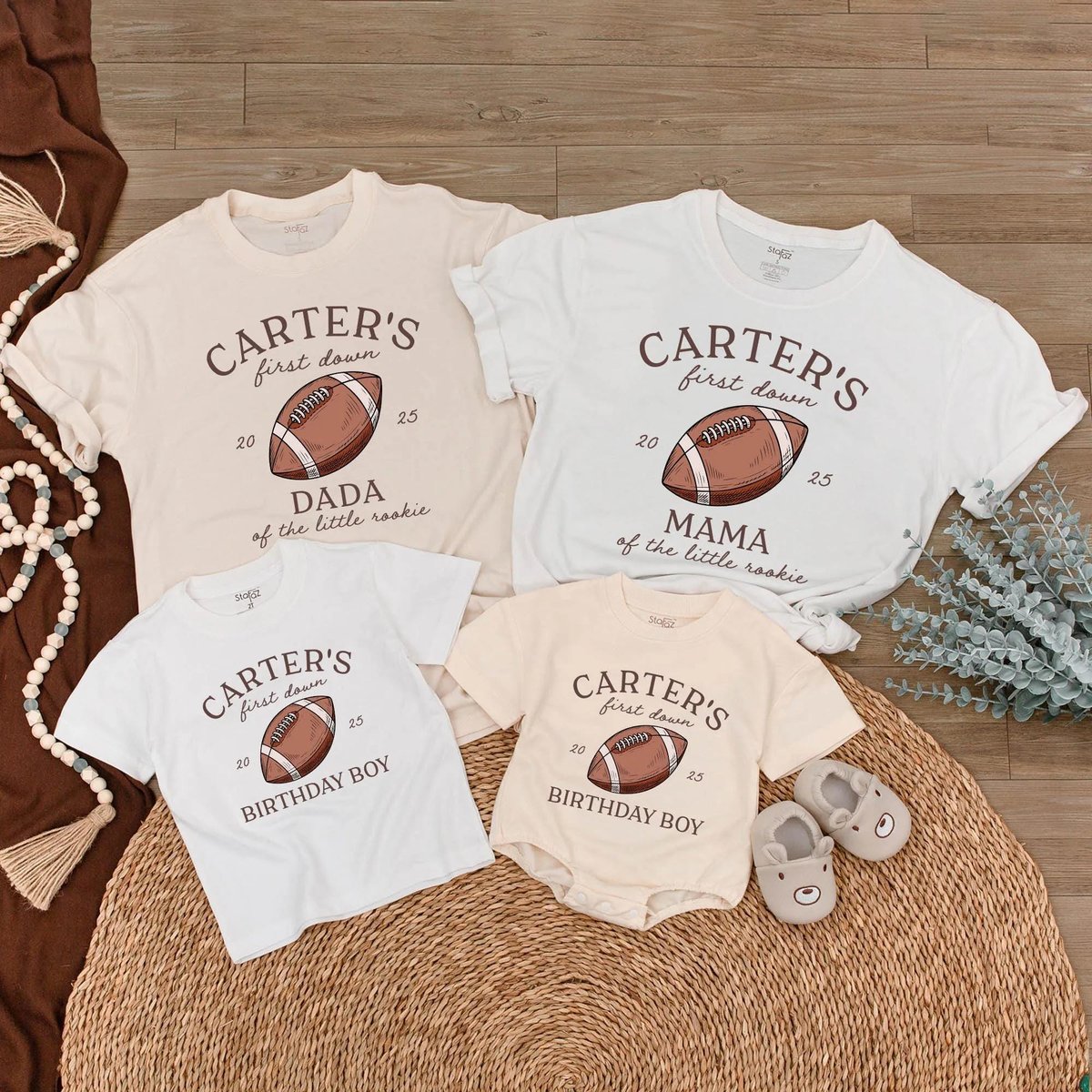 Football First Birthday Family Shirts Football First Down Shirt Football Themed Birthday Clothes One